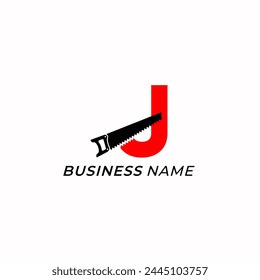 design logo creative letter J and handsaw