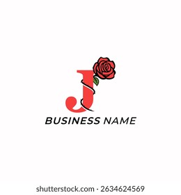 design logo creative letter J and rose flower
