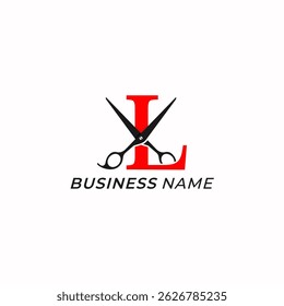 logotipo de design letra criativa L e tesoura