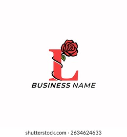 logotipo de design letra criativa L e flor de rosa
