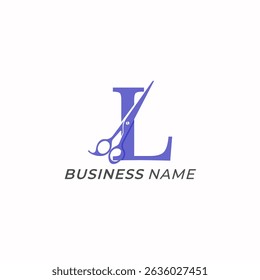 logotipo de design letra criativa L e tesoura