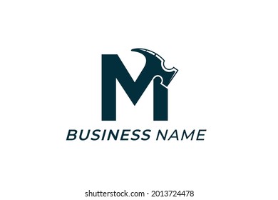 design logo creative letter M and hammer
