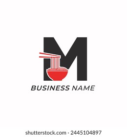 design logo creative letter M and ramen