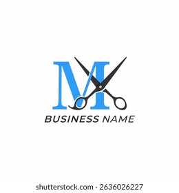 design logo creative letter M and scissors