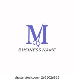 design logo creative letter M and scissors