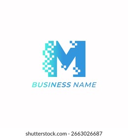 logo de diseño letra creativa M y píxel digital