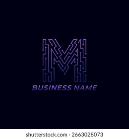 logo de diseño letra creativa M y circuito
