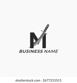 Design Logo kreativer Buchstabe M und Schwert