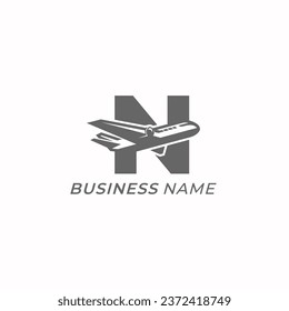 design logo creative letter N and plane flight