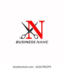 design logo creative letter N and scissors