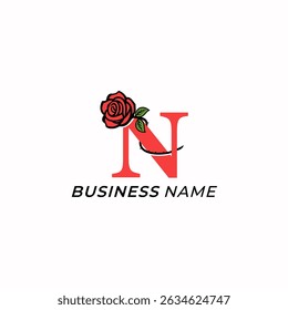 design logo creative letter N and rose flower