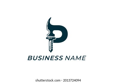 design logo creative letter P and hammer and nail