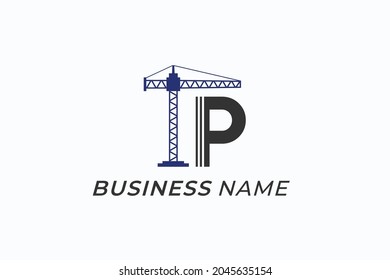 design logo creative letter P and crane buildings