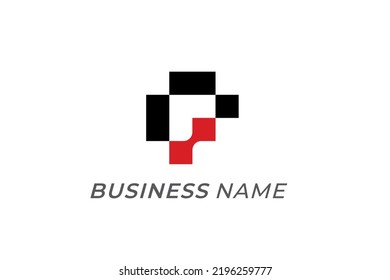 letra creativa P y píxel del logotipo de diseño