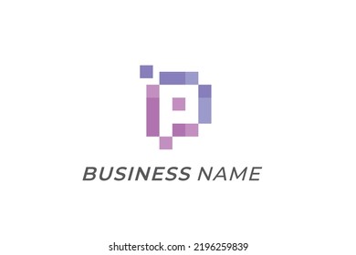 design logo creative letter P and pixel