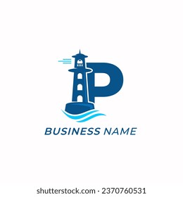 design logo creative letter P and lighthouse