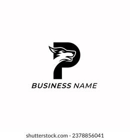 design logo creative letter P and head wolf