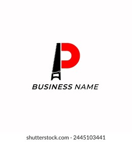 design logo creative letter P and handsaw
