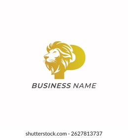 logo de diseño letra creativa P y cabeza de león