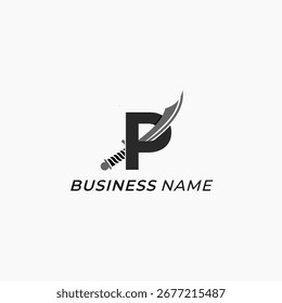 logo de diseño letra creativa P y espada
