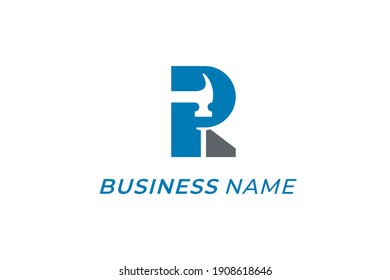 design logo creative letter R and hammer