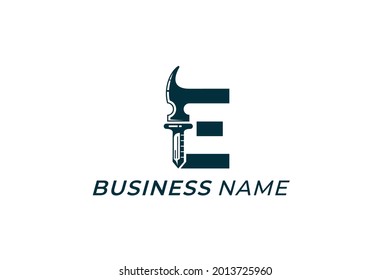 design logo creative letter R and hammer and nail