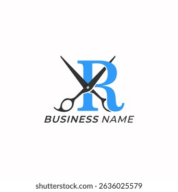 design logo creative letter R and scissors
