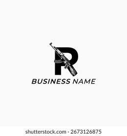 logo de diseño letra creativa R y arma rusa