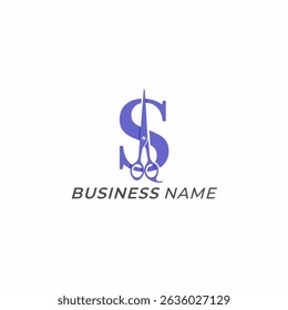 design logo creative letter S and scissors icon