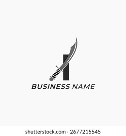logo de diseño letra creativa I y espada