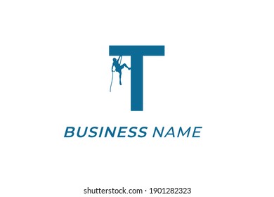 design logo creative letter T and mountain climbing