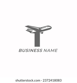logotipo de diseño letra creativa T y avión
