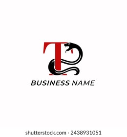 Design-Logo kreativer Buchstabe T und Schlange