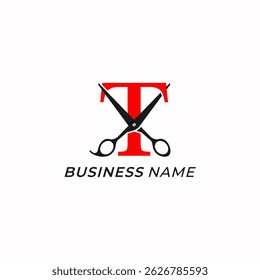 design logo creative letter T and scissors