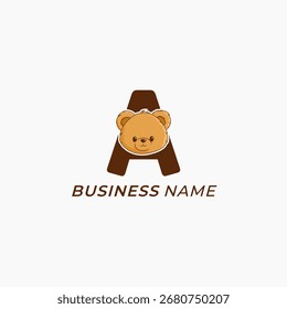 design logo creative letter A and teddy bear