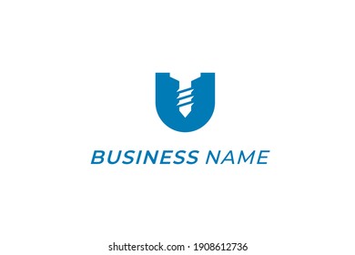 design logo creative letter U and screw