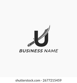 logotipo de design letra criativa U e espada
