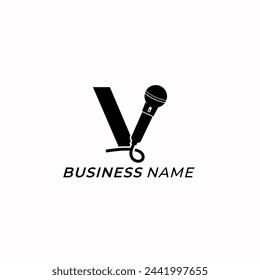 design logo creative letter V and microphone karaoke