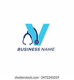 design logo creative letter V and stethoscope