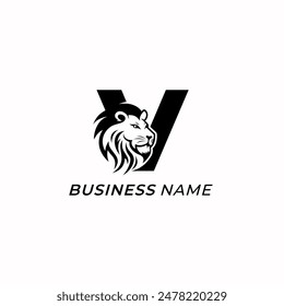 design logo creative letter V and head lion