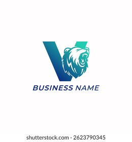 design logo creative letter V and bear head