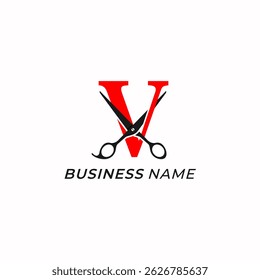 design logo creative letter V and scissors