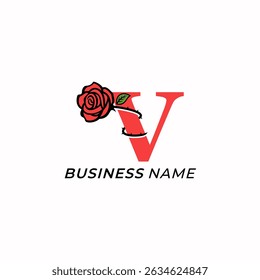 design logo creative letter V and rose icon