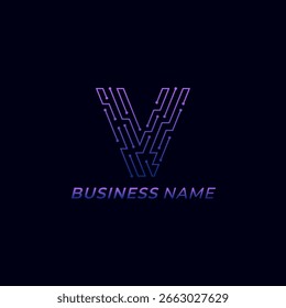 logo de diseño letra creativa V y circuito