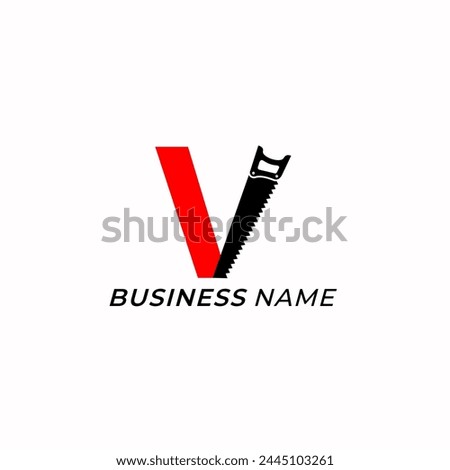 design logo creative letter V and handsaw