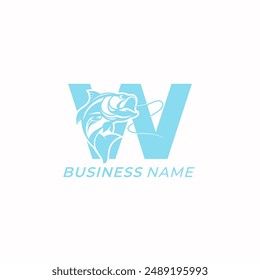 Design-Logo kreativer Buchstabe W und Thunfischfang
