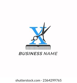 design logo creative letter X and scissor hair