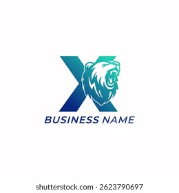 design logo creative letter X and grizzly bear