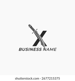 logo de diseño letra creativa X y espada