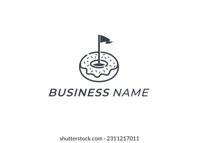 logotipo de diseño donuts creativos de línea y bandera
